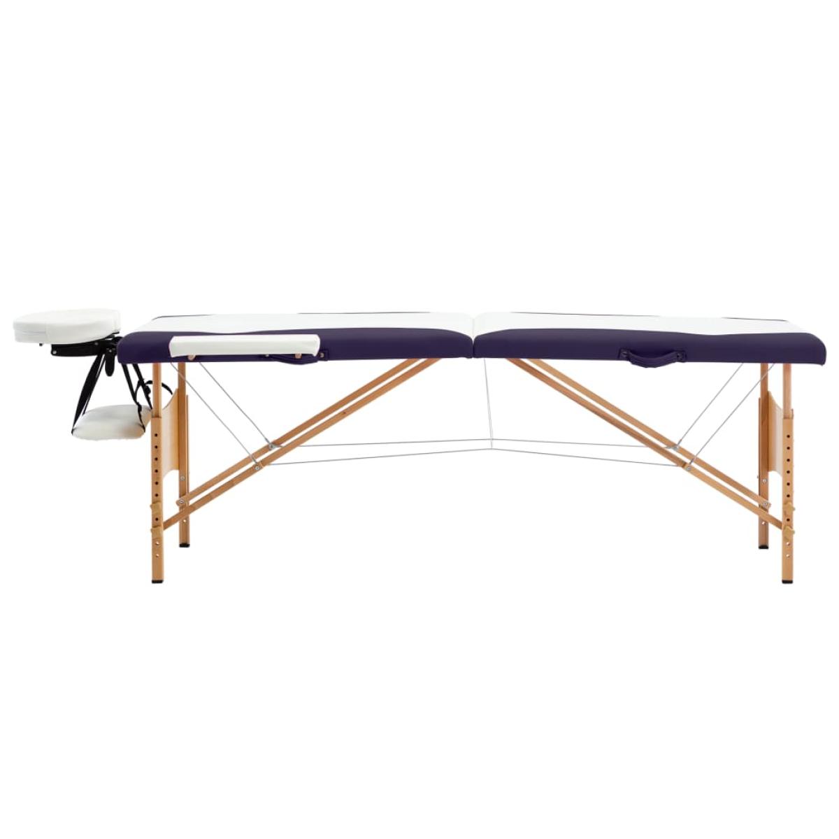 Camilla de masaje plegable 2 zonas madera blanco y morado