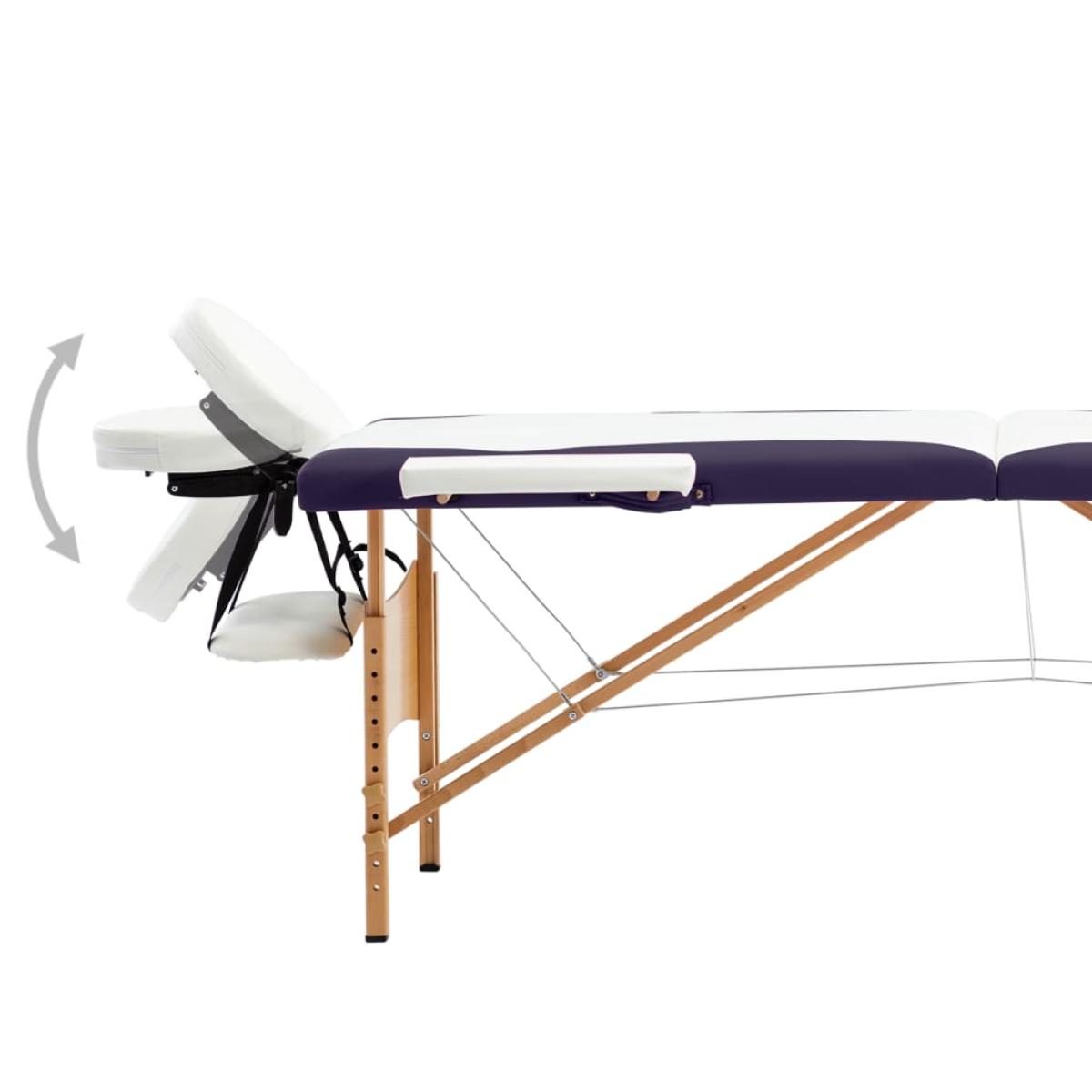 Camilla de masaje plegable 2 zonas madera blanco y morado