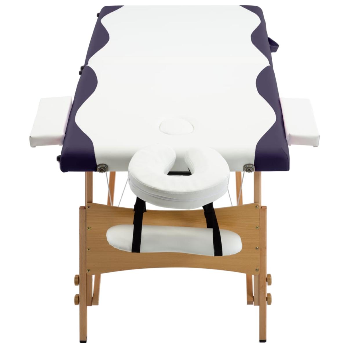 Camilla de masaje plegable 2 zonas madera blanco y morado