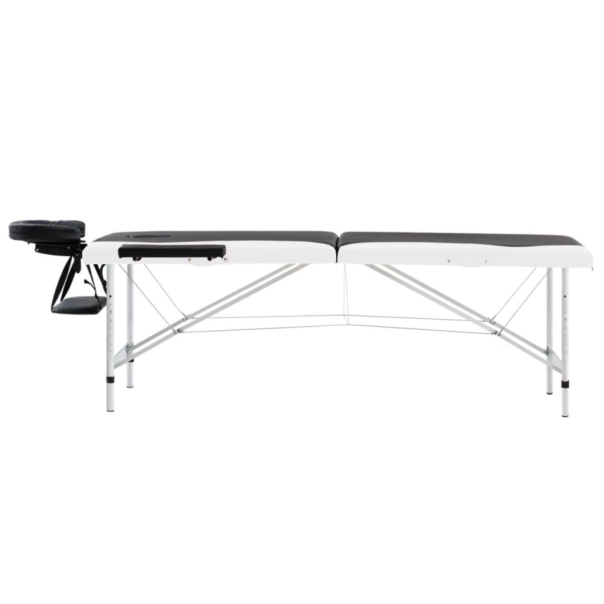 Camilla de masaje plegable 2 zonas aluminio negro y blanco