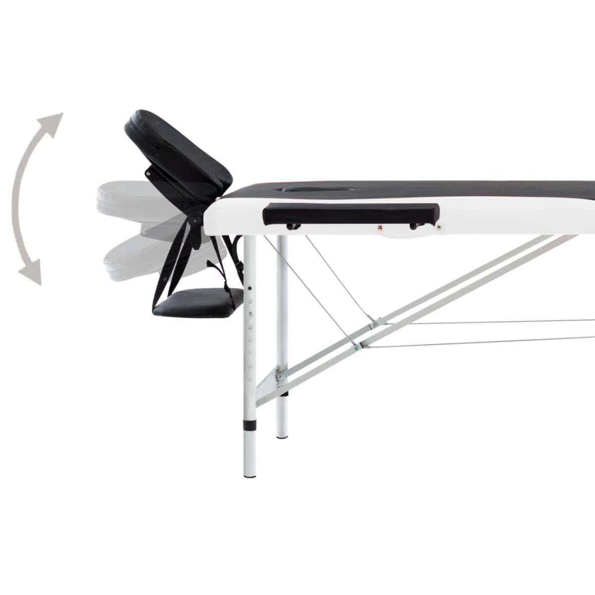 Camilla de masaje plegable 2 zonas aluminio negro y blanco