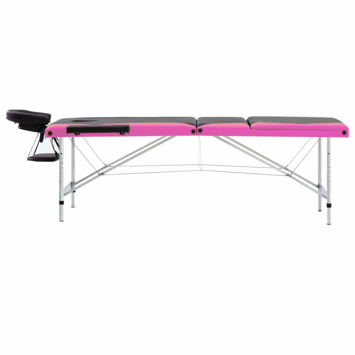 Camilla de masaje plegable 3 zonas aluminio negro y rosa