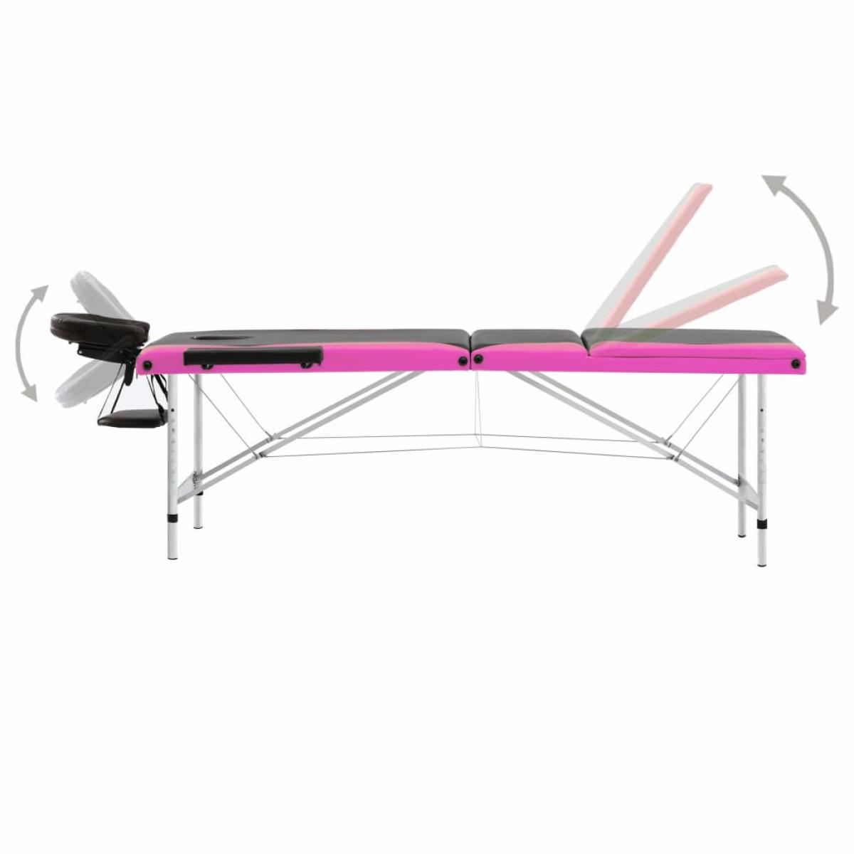 Camilla de masaje plegable 3 zonas aluminio negro y rosa