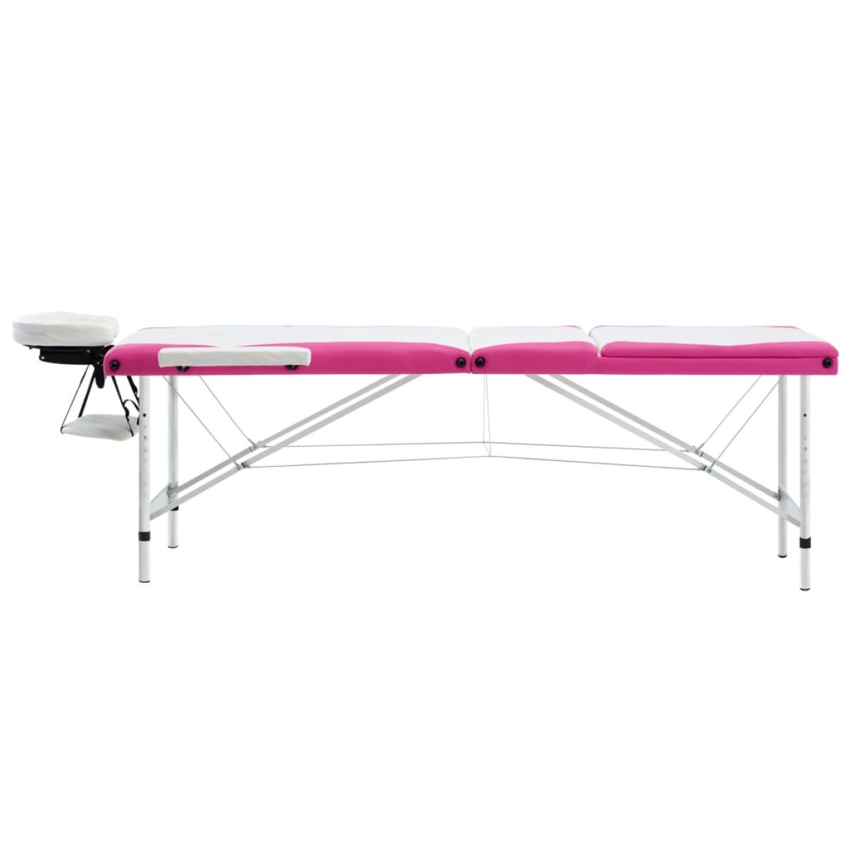 Camilla de masaje plegable 3 zonas aluminio blanco y rosa