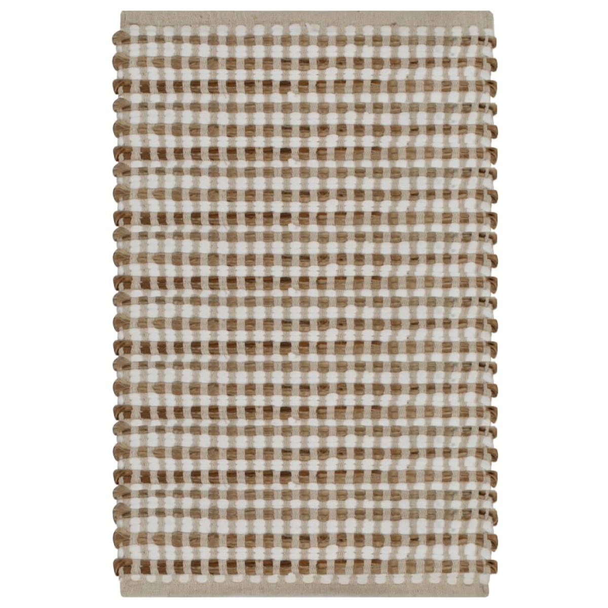 Alfombra de baño tejida a mano de yute y tela natural y blanca