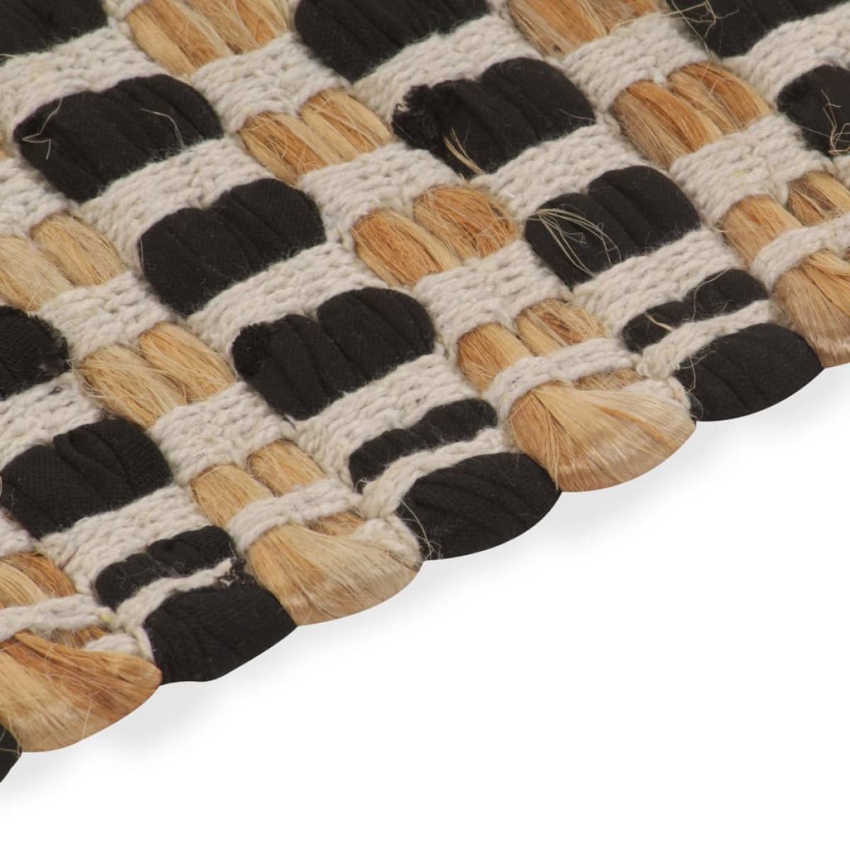 Alfombra de baño tejida a mano de yute y tela natural y negra