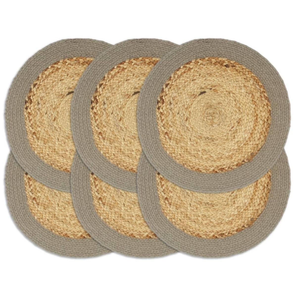 Mantel individual 6 uds yute y algodón natural y gris 38 cm