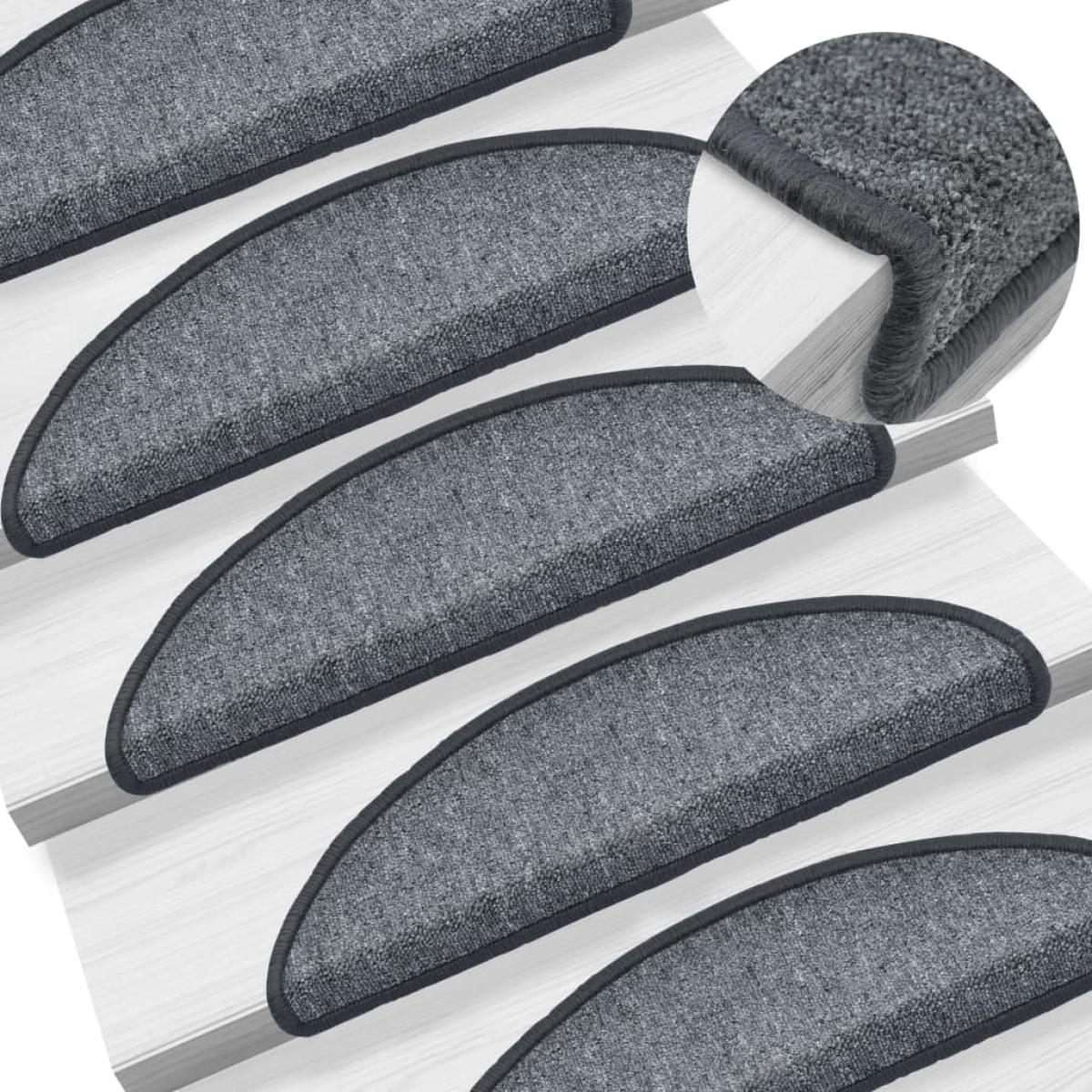 Alfombrillas de escalera 15 unidades gris oscuro 56x17x3 cm