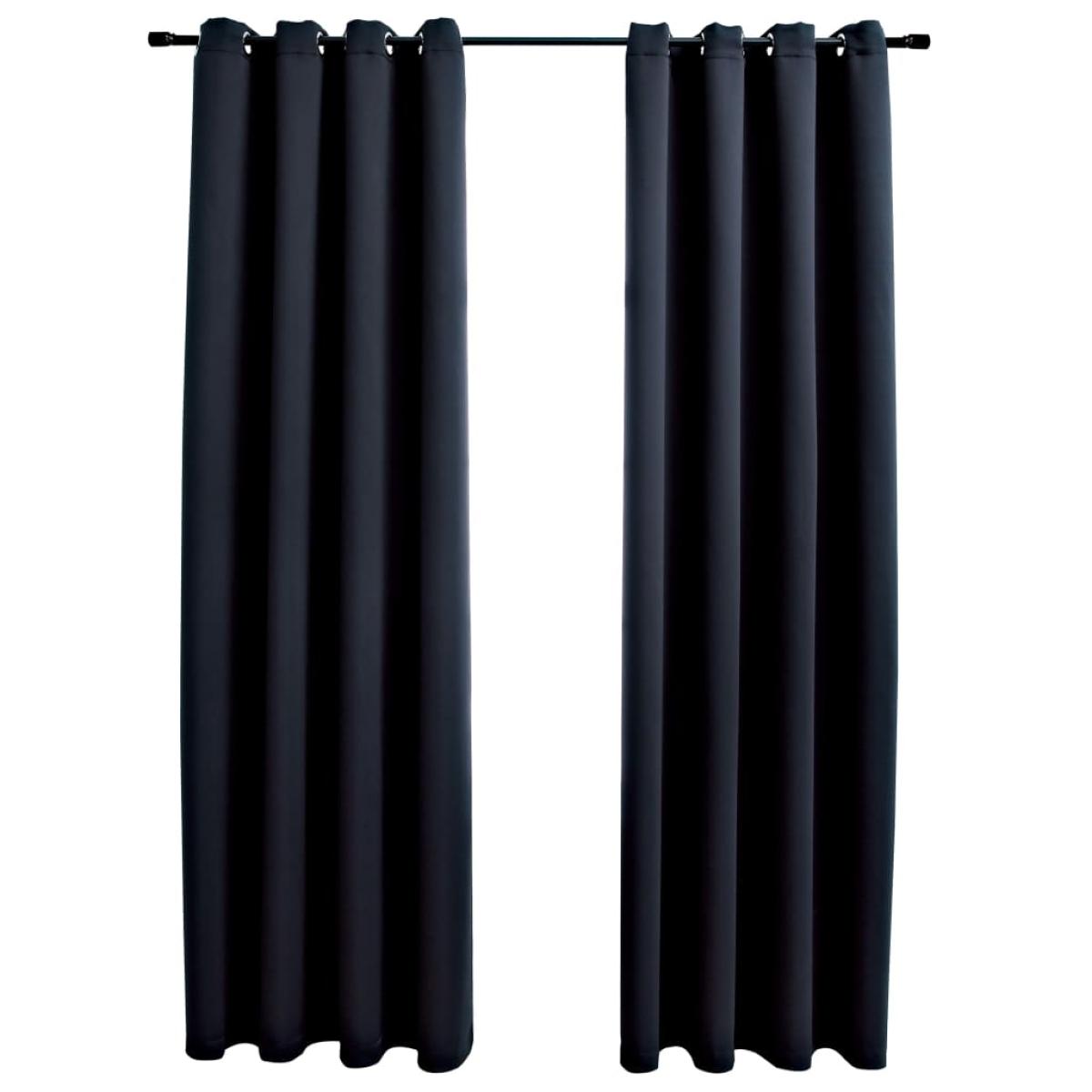 Cortinas opacas con anillas de metal 2 uds negro 140x225 cm