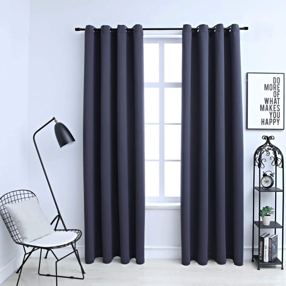 Cortinas opacas con anillas de metal 2 pzs antracita 140x225 cm