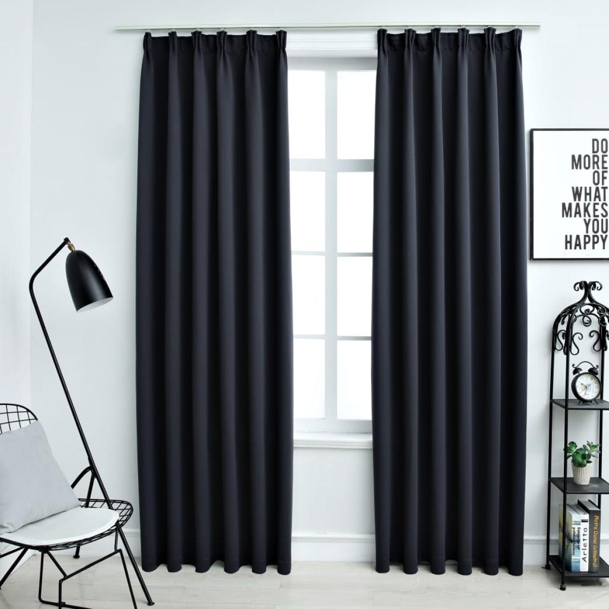 Cortinas opacas con ganchos 2 unidades gris antracita 140x175cm