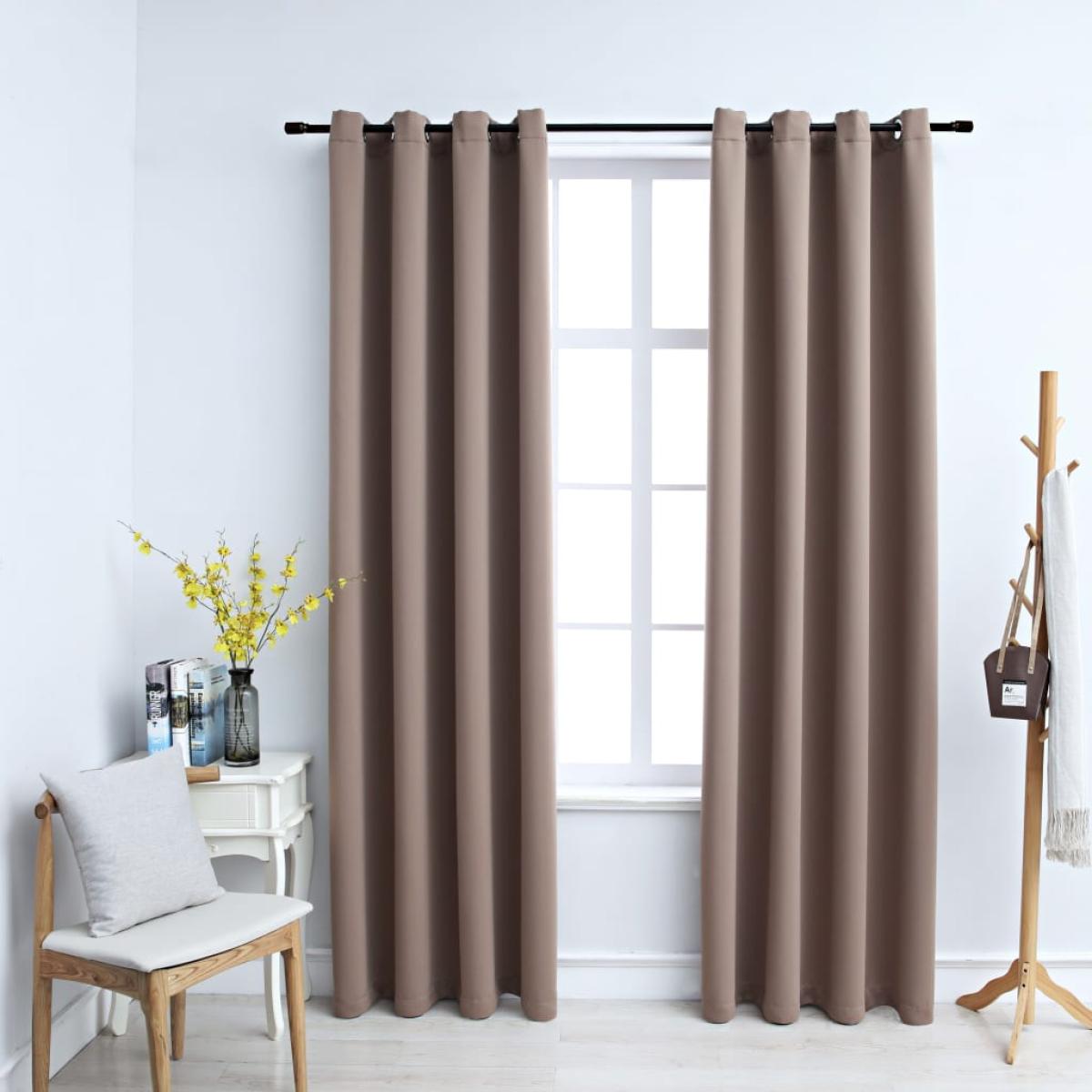 Cortinas opacas con anillas de metal 2 pzs gris topo 140x245 cm