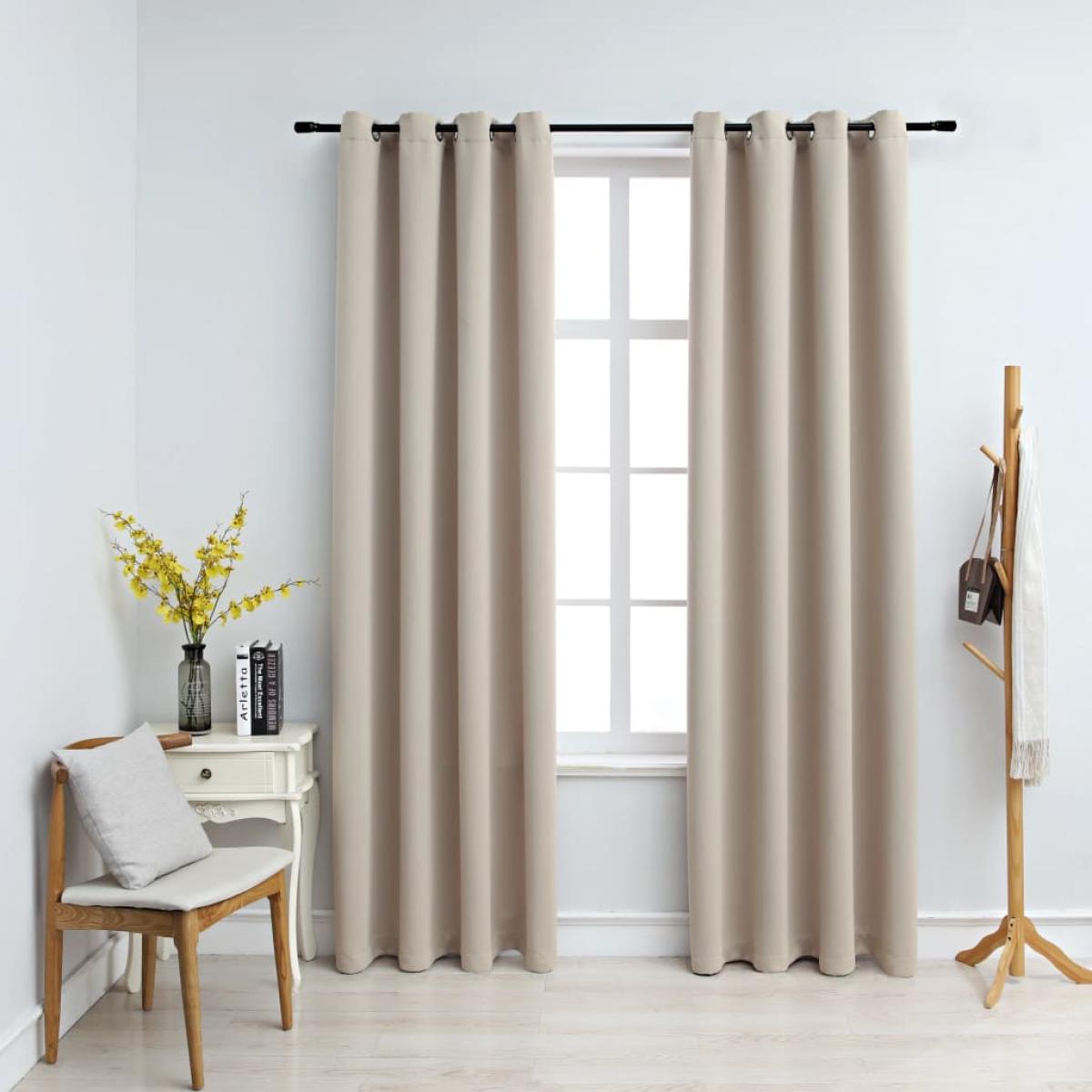 Cortinas opacas con anillas de metal 2 uds beige 140x225 cm