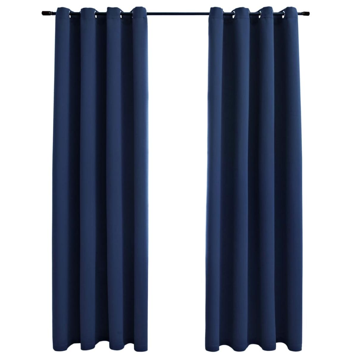 Cortinas opacas con anillas de metal 2 uds azul 140x175 cm