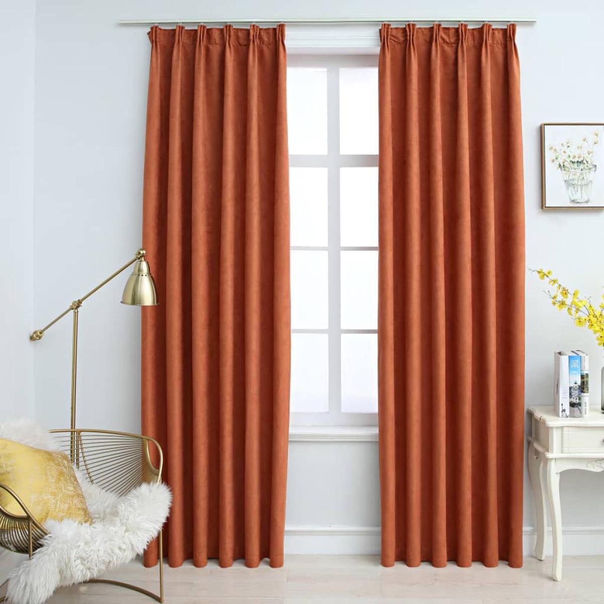 Cortinas opacas con ganchos 2 piezas color óxido 140x175 cm