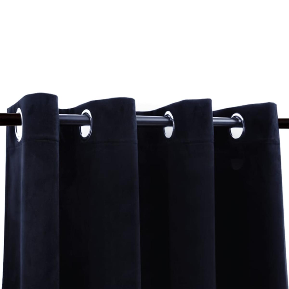 Cortina opaca con anillas de metal terciopelo negro 290x245 cm