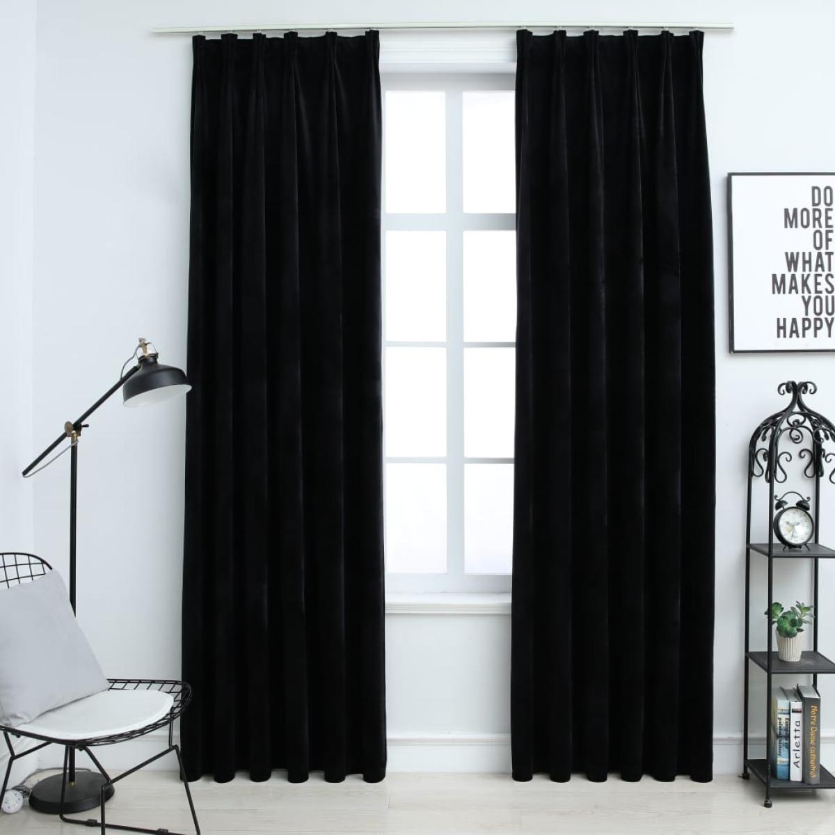 Cortinas opacas con ganchos 2 pzas terciopelo negro 140x175 cm