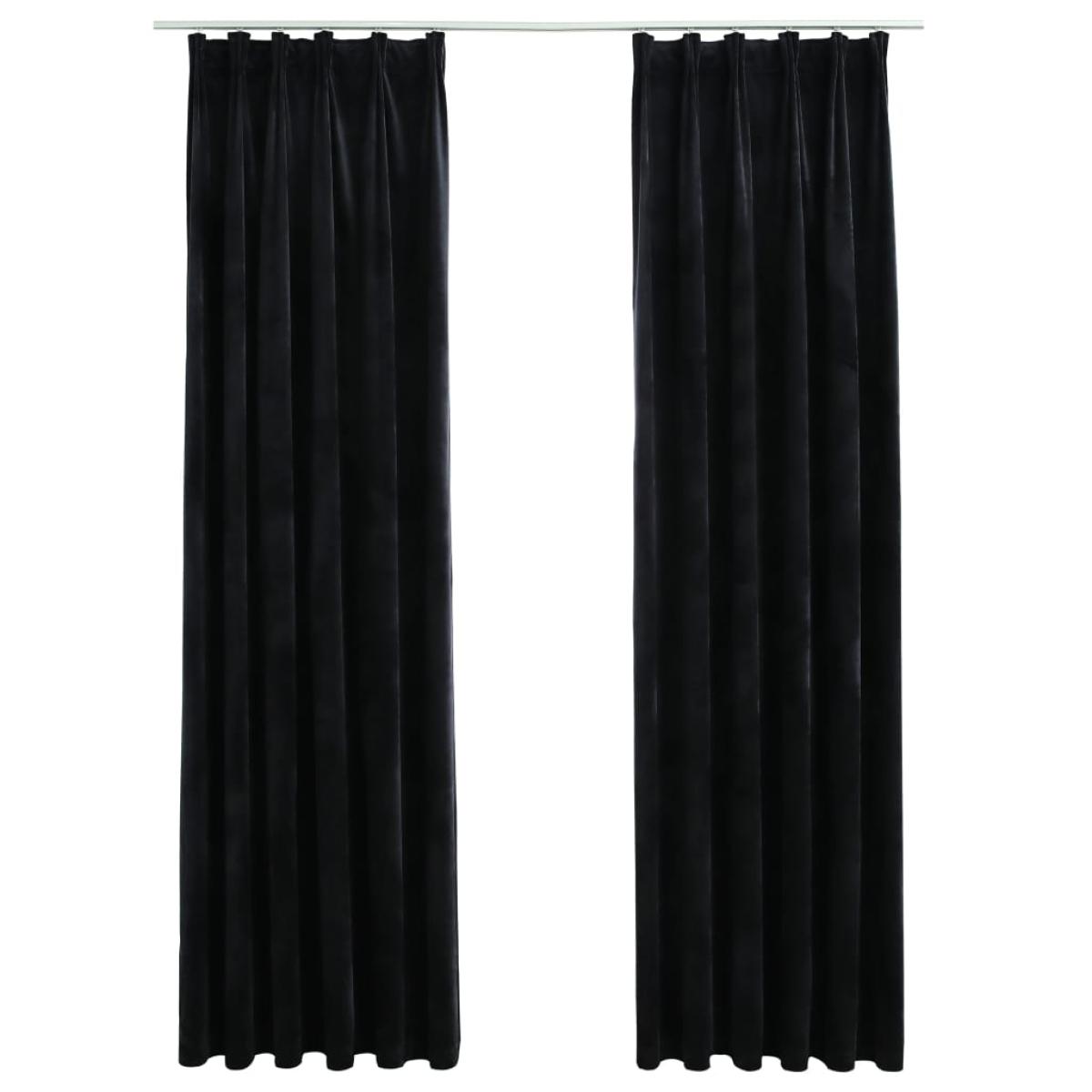 Cortinas opacas con ganchos 2 pzas terciopelo negro 140x175 cm