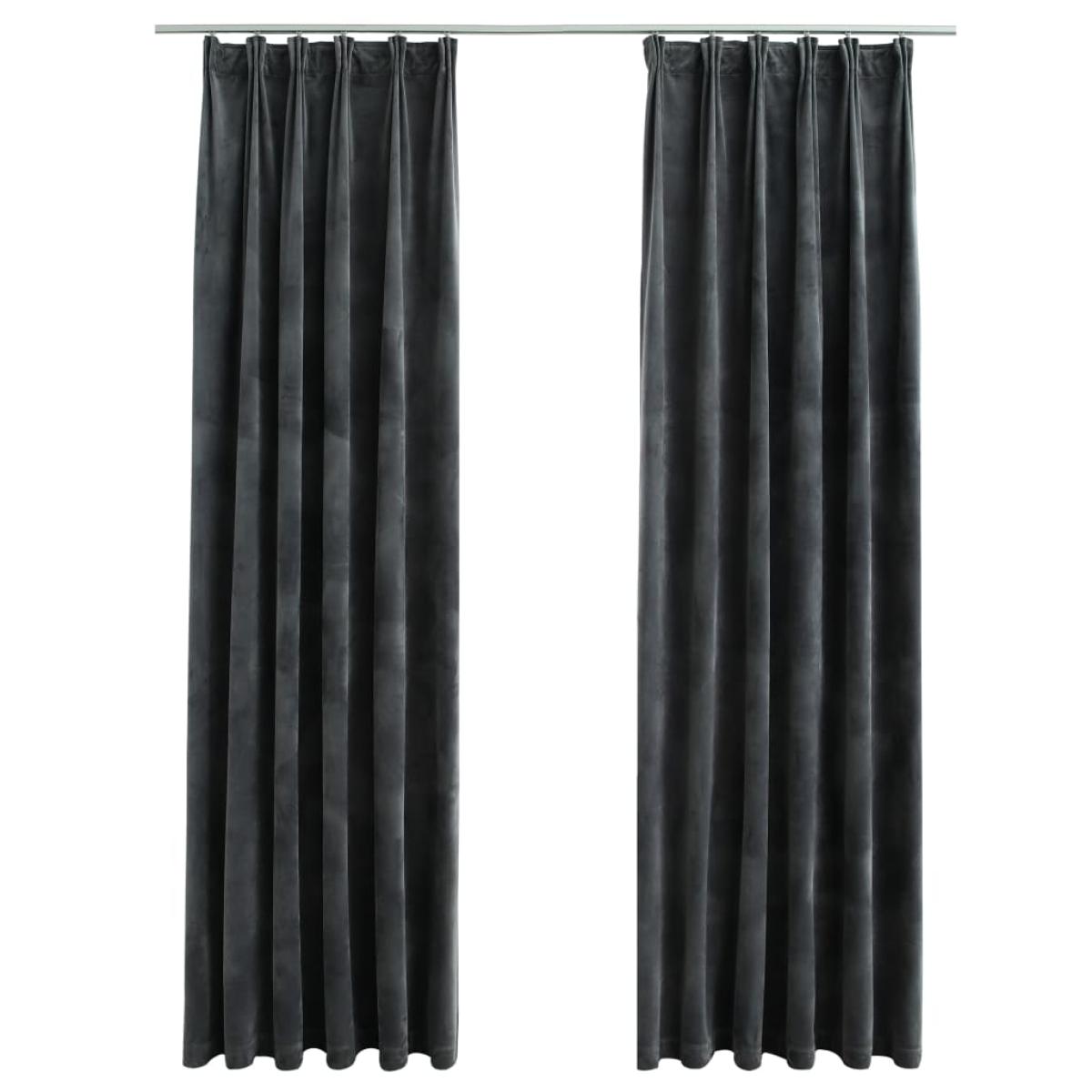 Cortinas opacas y ganchos 2 pzas terciopelo antracita 140x225cm