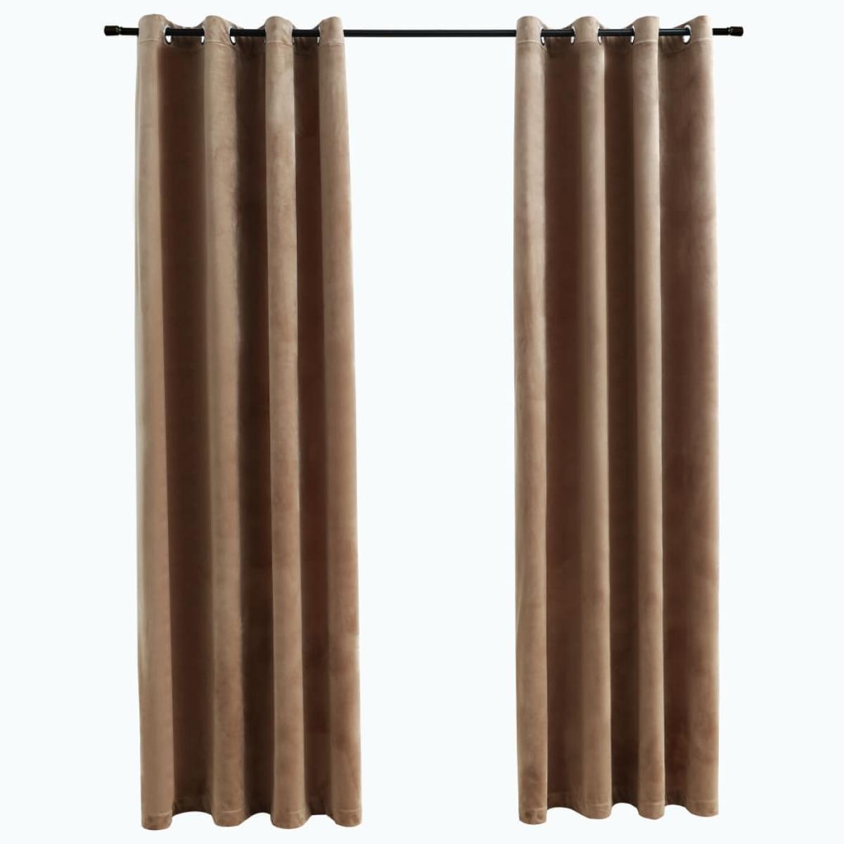 Cortinas opacas con anillas 2 uds terciopelo beige 140x225 cm
