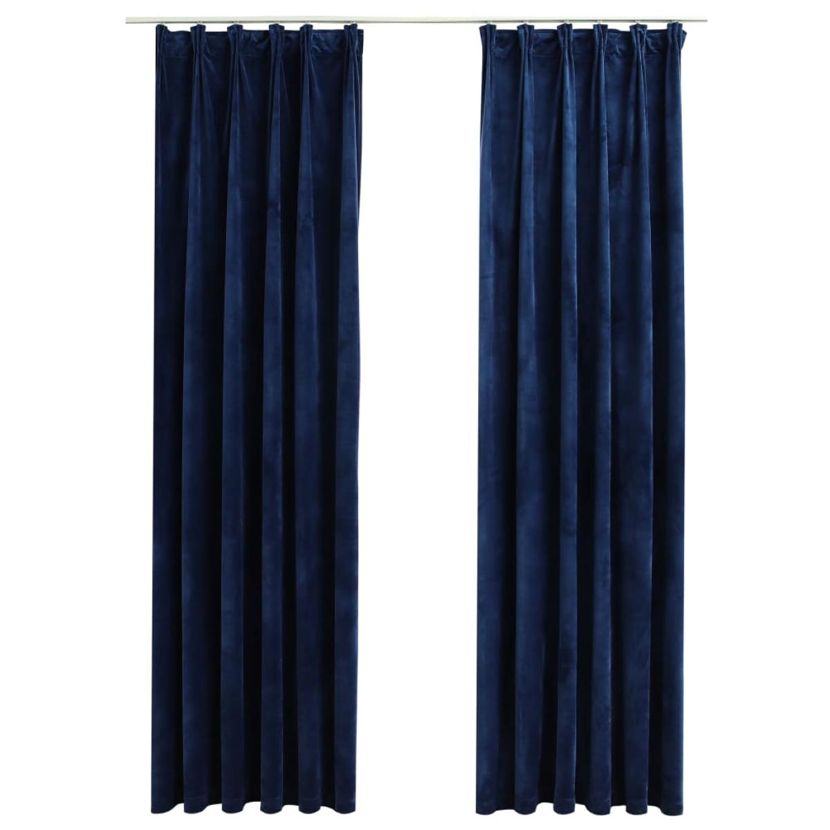 Cortinas opacas ganchos 2 pzas terciopelo azul oscuro 140x245cm