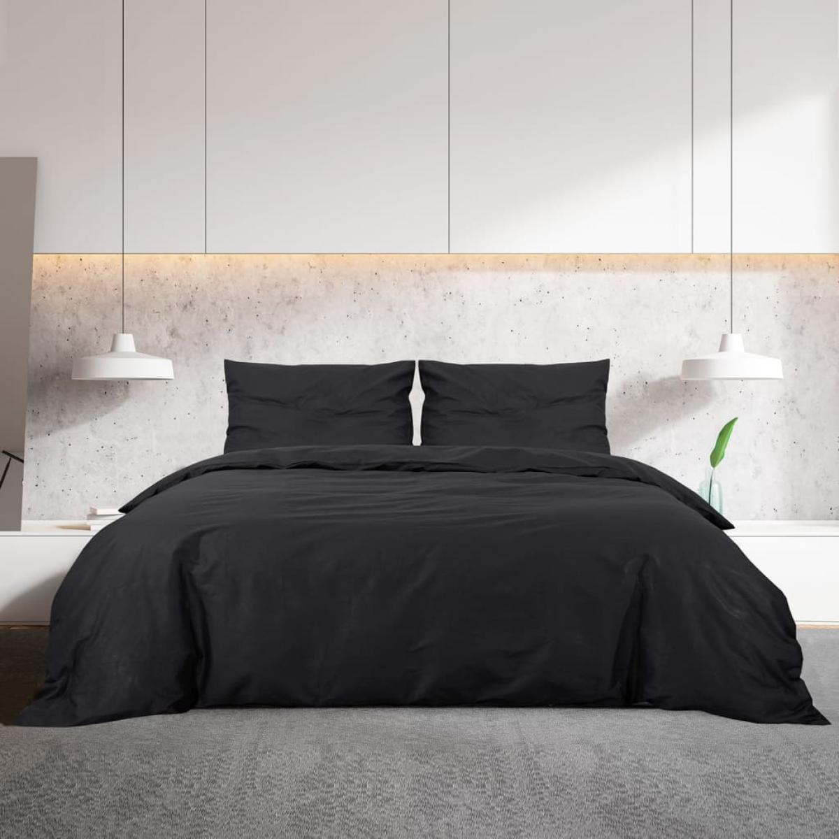 Juego de funda nórdica microfibra ligera negro 140x200 cm