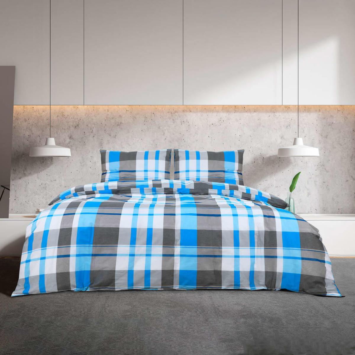 Juego de funda nórdica algodón azul y gris 140x200 cm