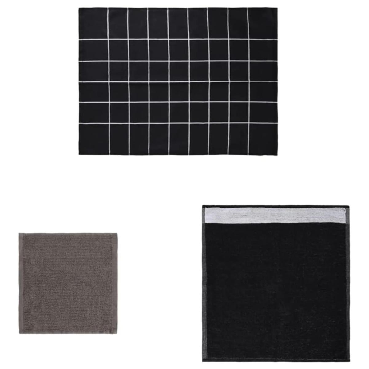 Juego de paños 12 unidades algodón negro y gris
