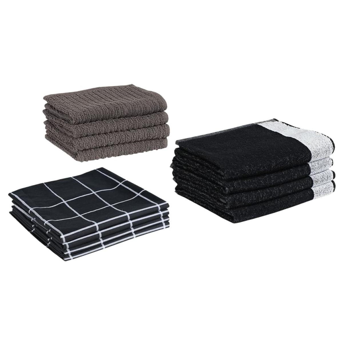 Juego de paños 12 unidades algodón negro y gris
