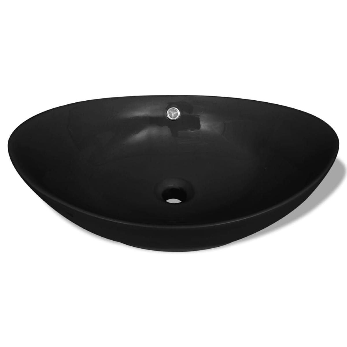 Lavabo Oval de cerámica negra de lujo con desagüe, 59 x 38,5 cm