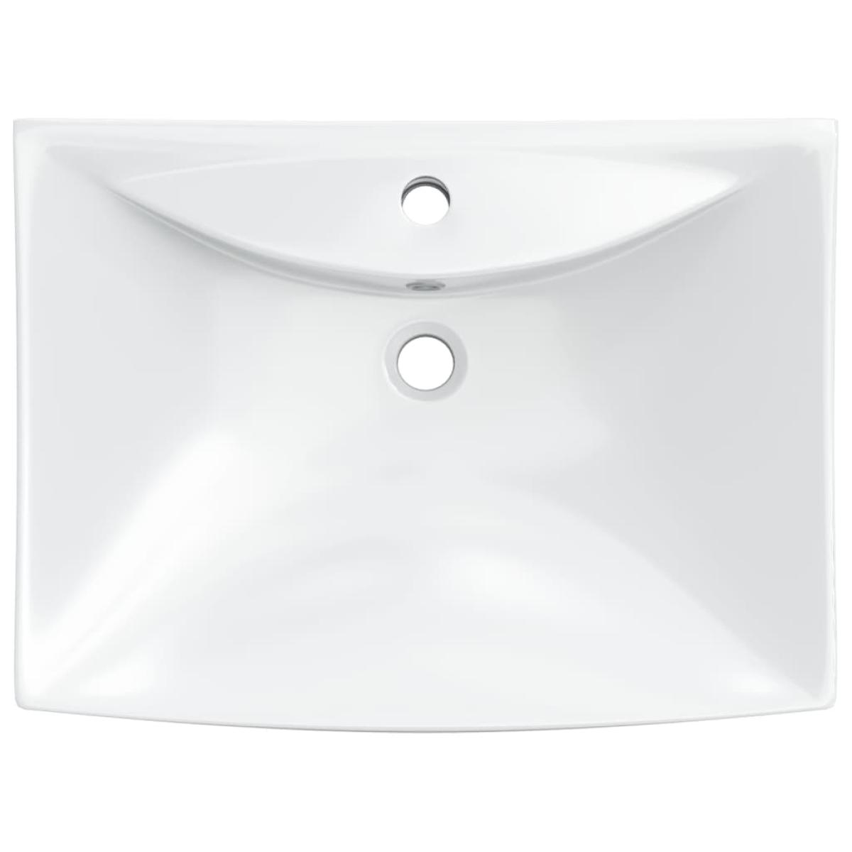 Lavabo de cerámica rectangular con orificio de grifo y desagüe 