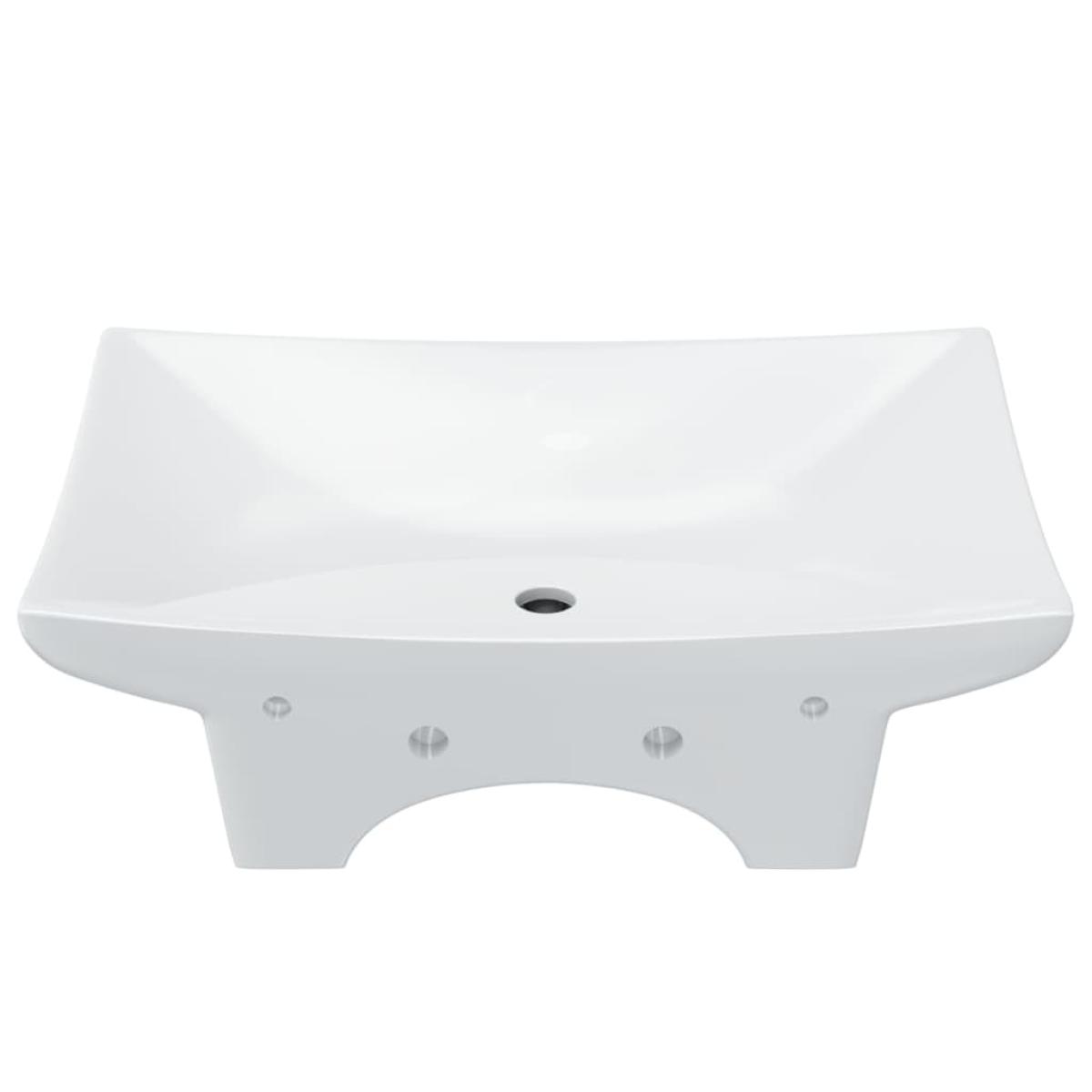 Lavabo de cerámica rectangular con orificio de grifo y desagüe 