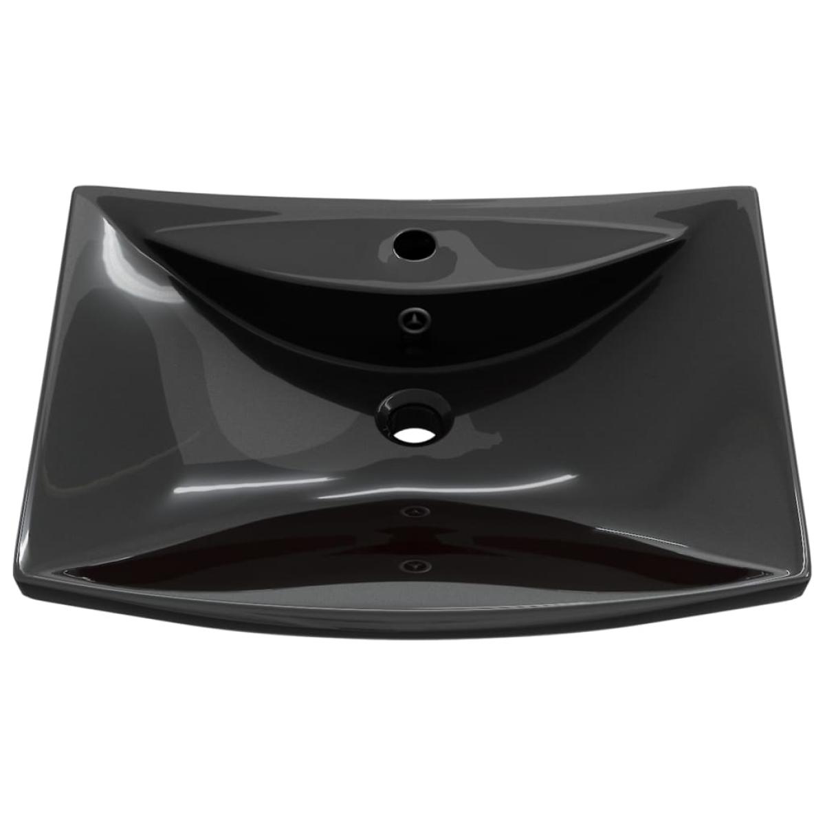 Lavabo rectangular cerámica orificio de grifo y desagüe negro 