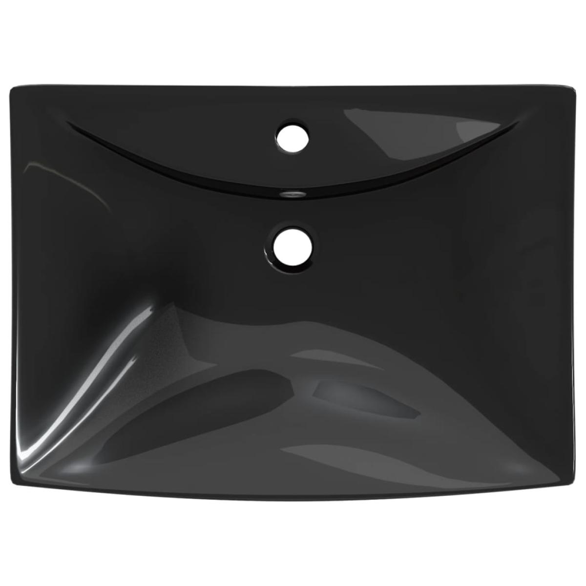 Lavabo rectangular cerámica orificio de grifo y desagüe negro 