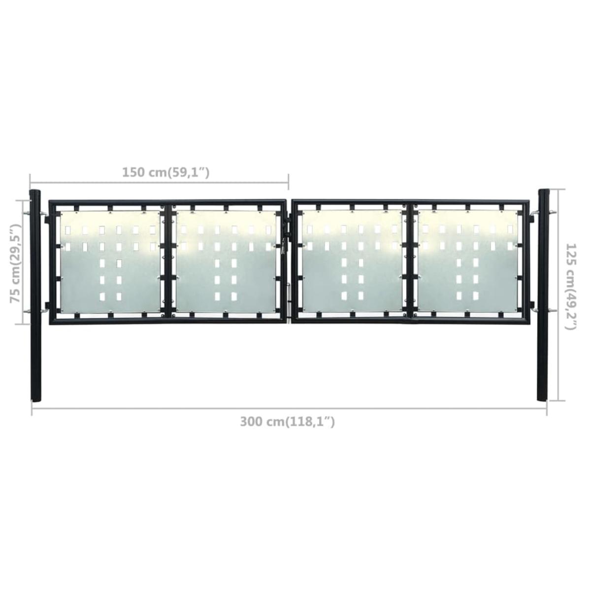 Puerta de valla de jardín negra 300x125 cm