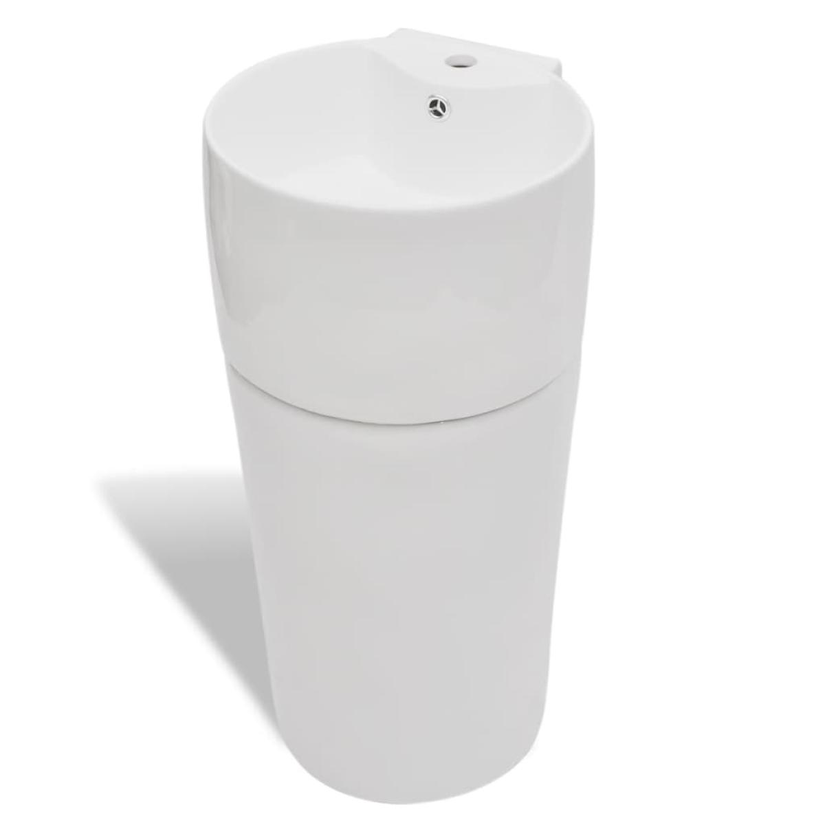 Lavabo de pie redondo de cerámica hueco de grifo/desagüe blanco