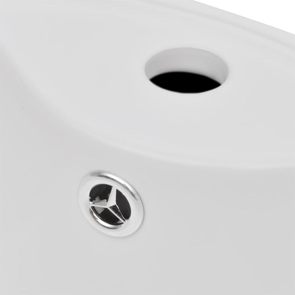 Lavabo de pie redondo de cerámica hueco de grifo/desagüe blanco