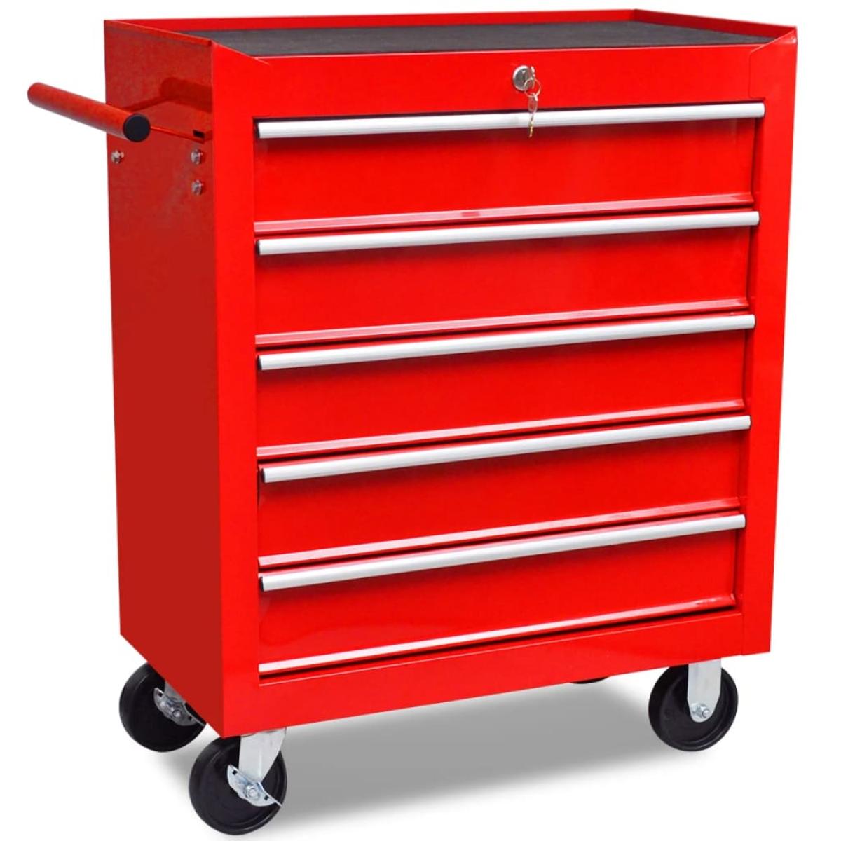 Carrito caja de herramientas 5 cajones rojo