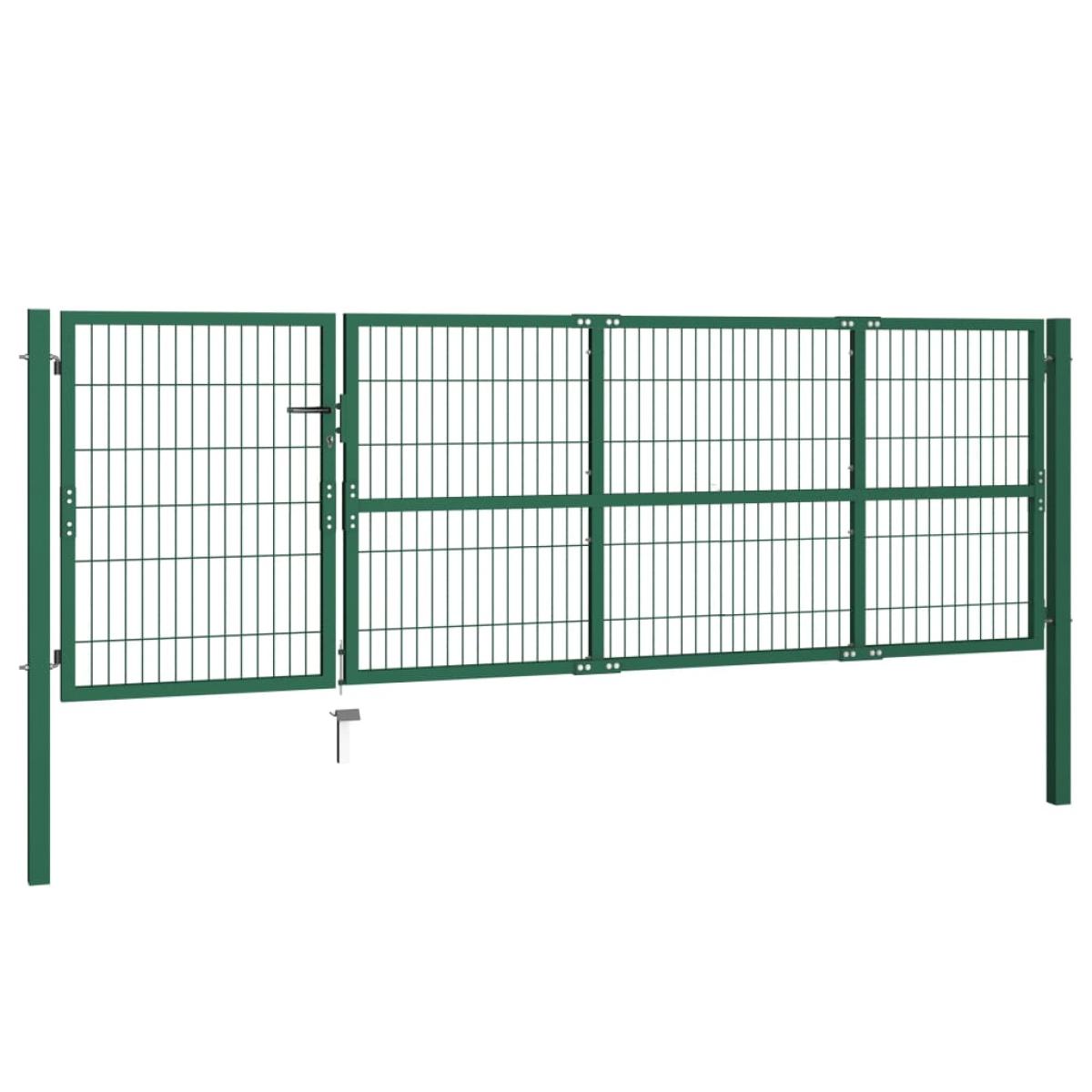 Puerta de valla de jardín con postes acero verde 350x100 cm