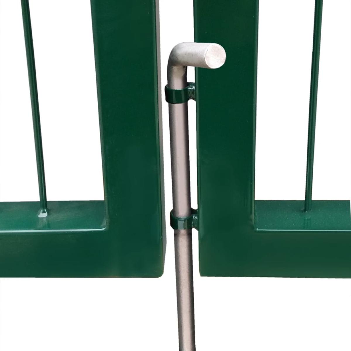 Puerta de valla de jardín con postes acero verde 350x100 cm