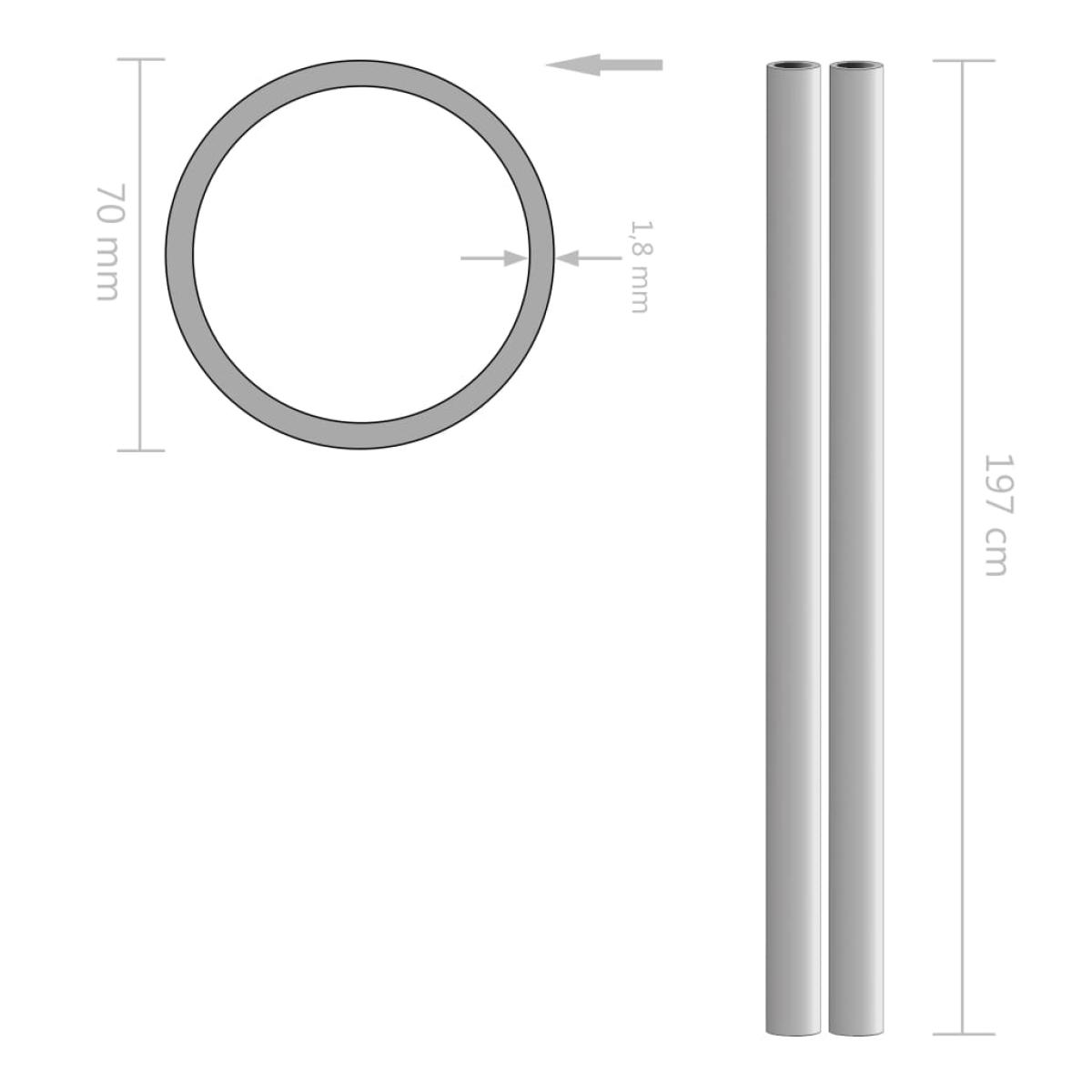 Tubos de acero inoxidable redondos 2 unidades V2A 2 m Ø70x1,8mm