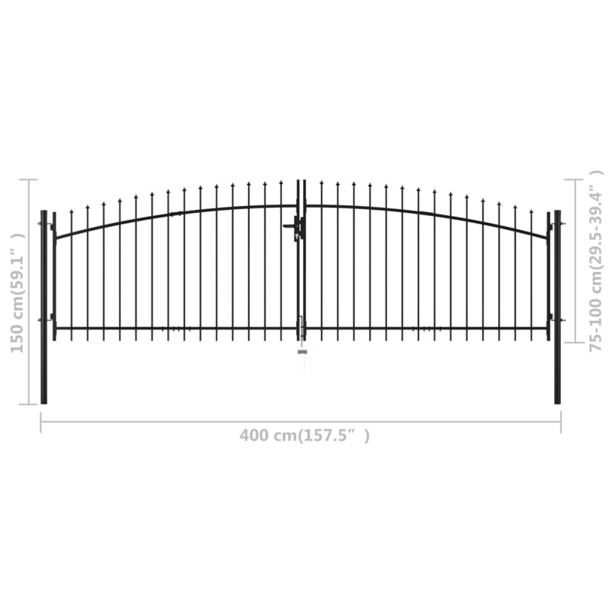 Puerta doble para valla con puntas de lanza 400x150 cm