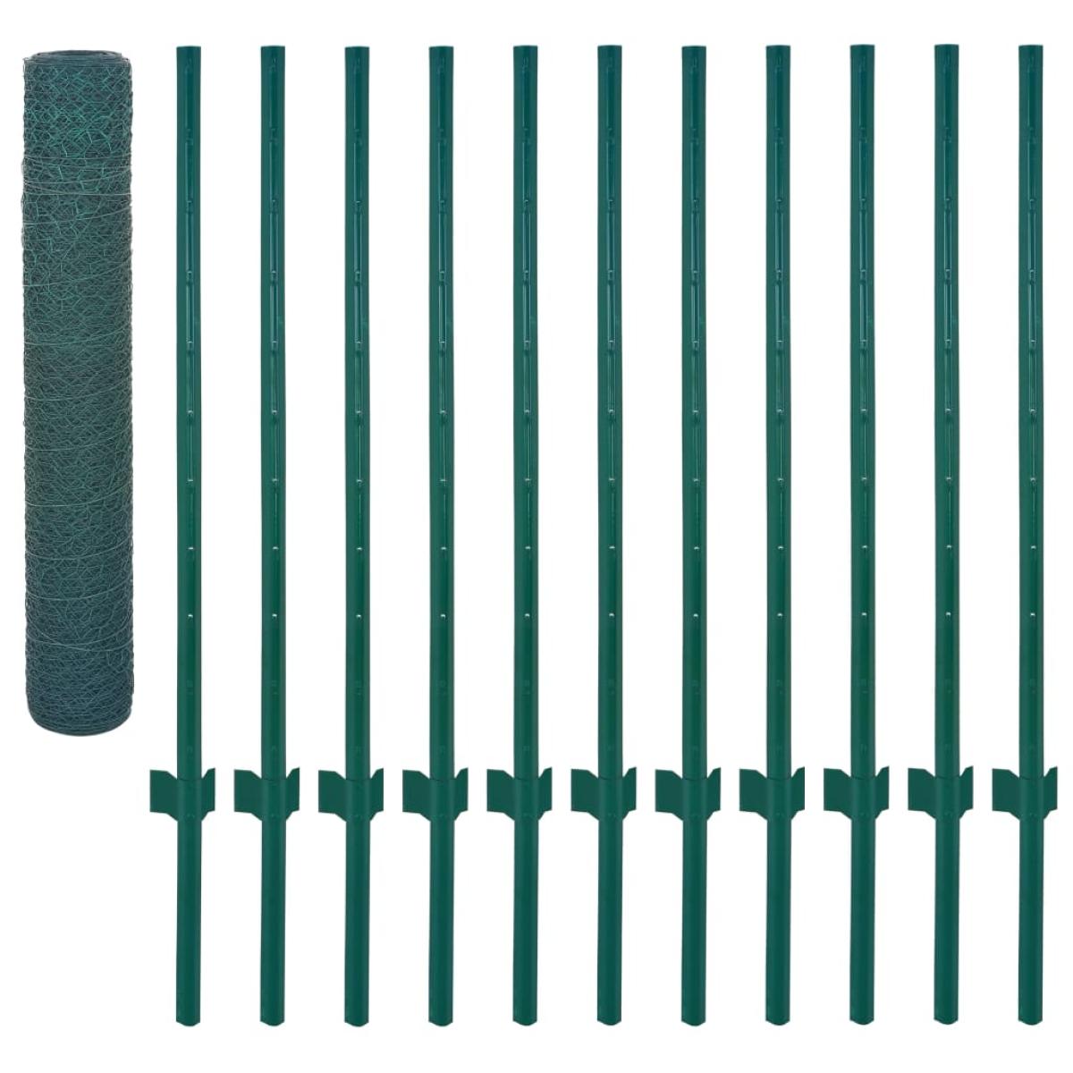 Valla de malla de alambre con postes de acero 25x1 m verde