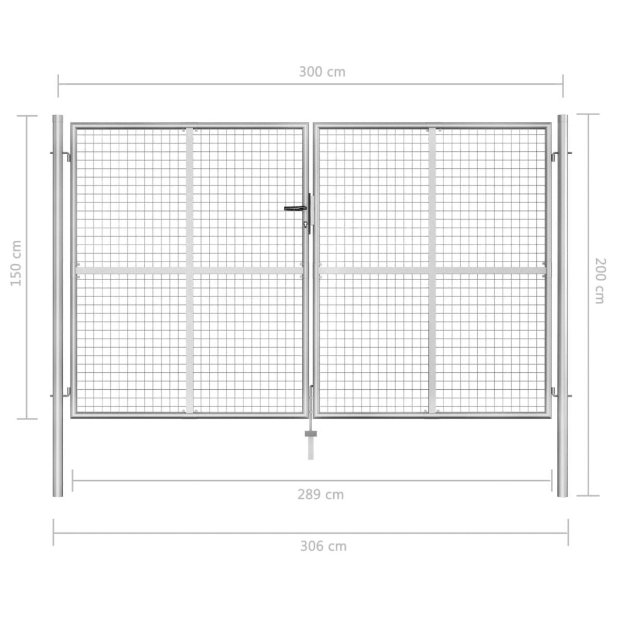 Puerta de jardín de acero galvanizado plateado 306x200 cm