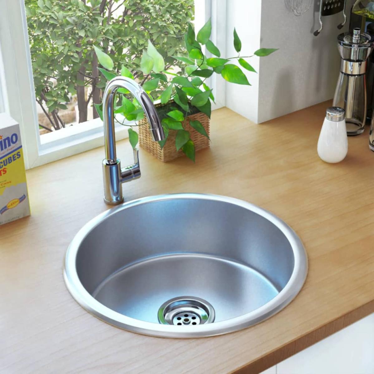 Fregadero de cocina con colador y sifón de acero inoxidable
