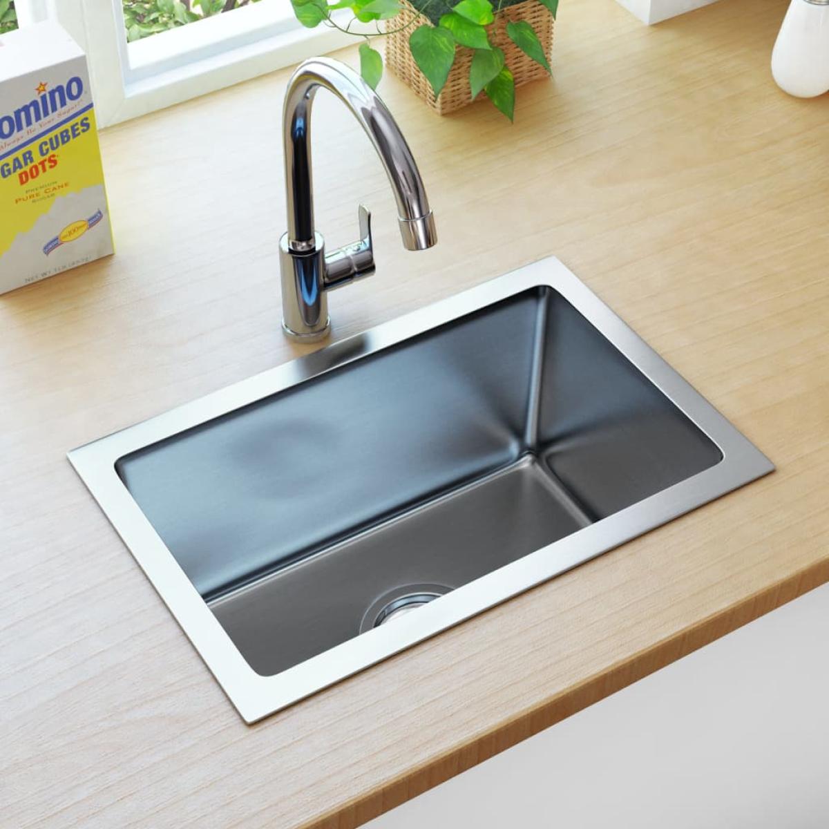 Fregadero de cocina hecho a mano con colador acero inoxidable