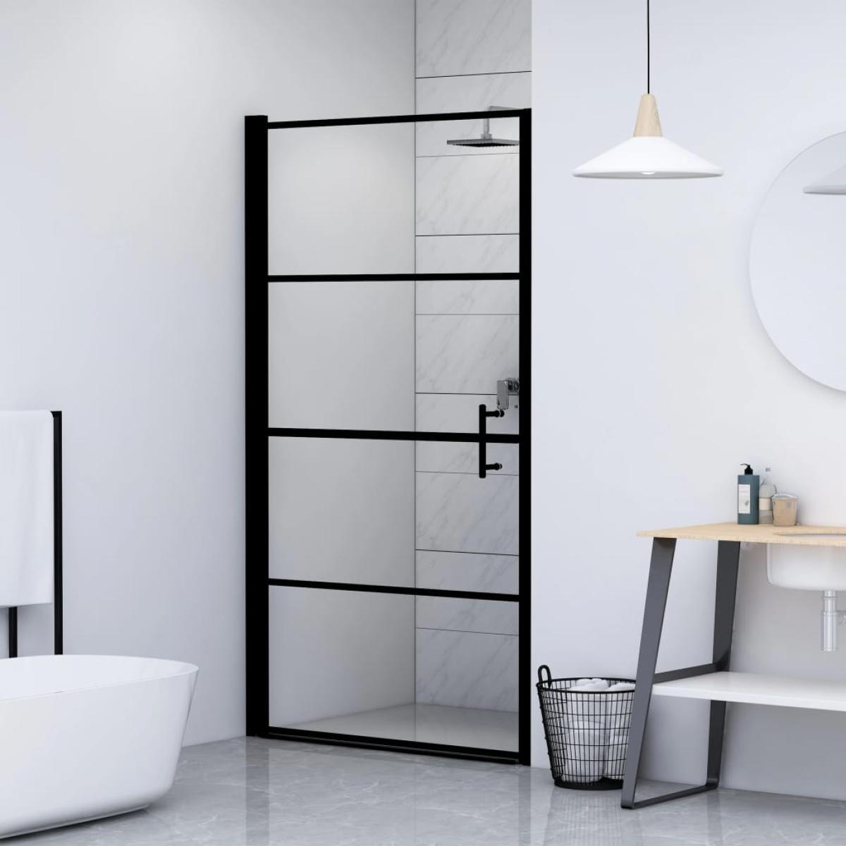 Puerta de ducha de vidrio templado negro 81x195 cm
