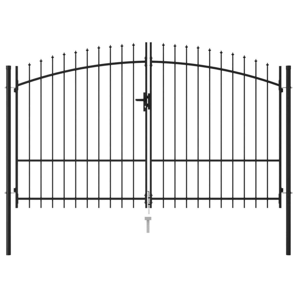 Cancela de valla doble puerta con puntas acero negro 3x1,75 m