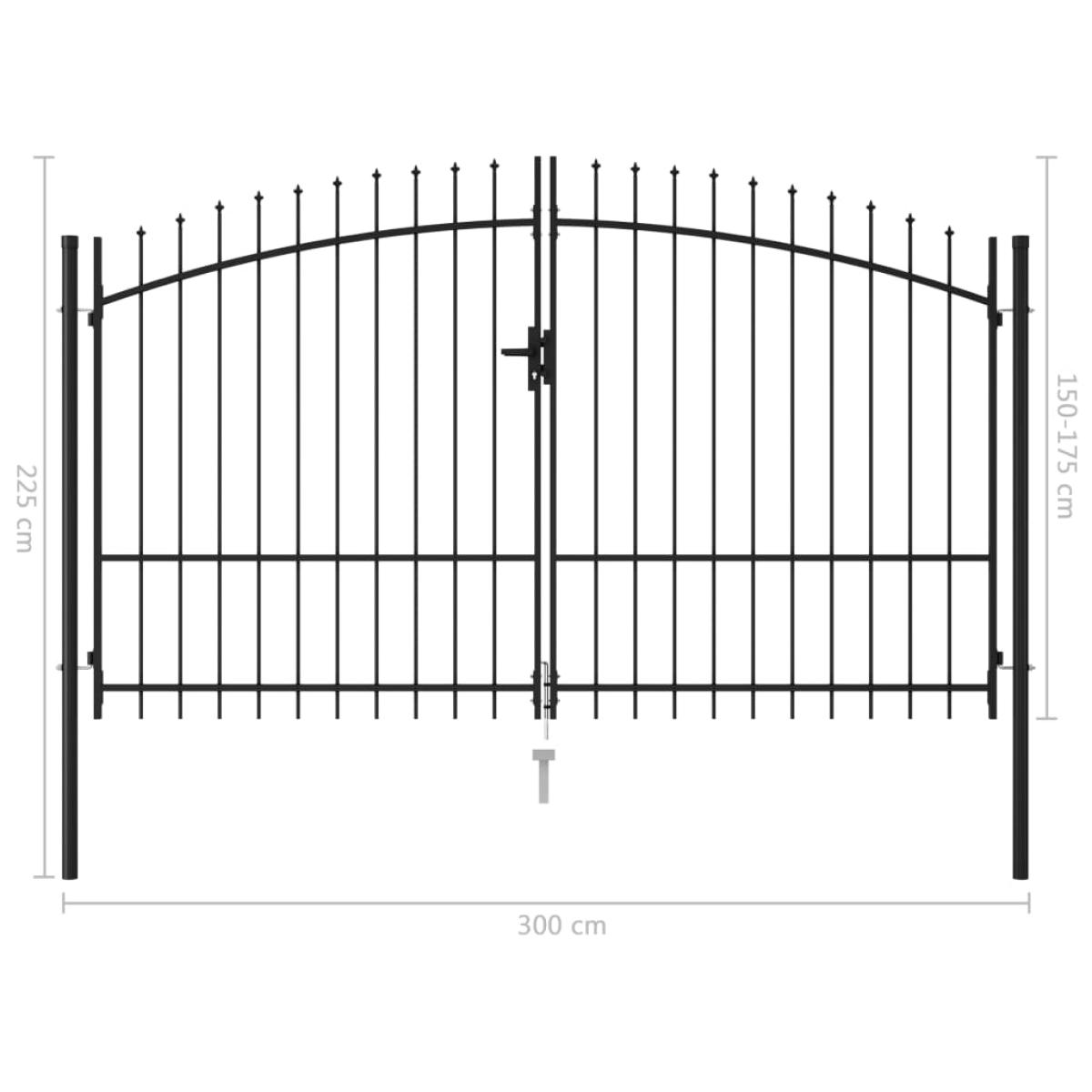 Cancela de valla doble puerta con puntas acero negro 3x1,75 m