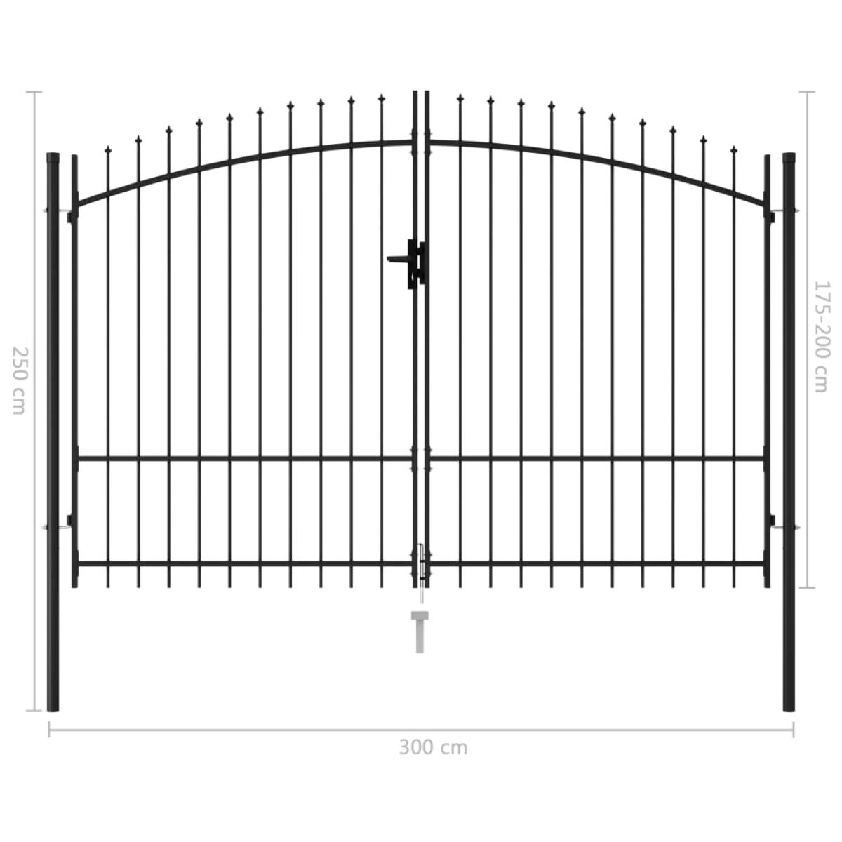 Cancela de valla doble puerta con puntas acero negro 3x2 m